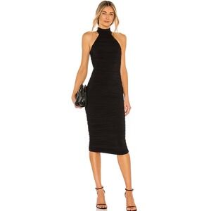 NWT Nookie Womens Rosie Midi Dress Black XS Ruched Bodycon Halter Cocktail Party